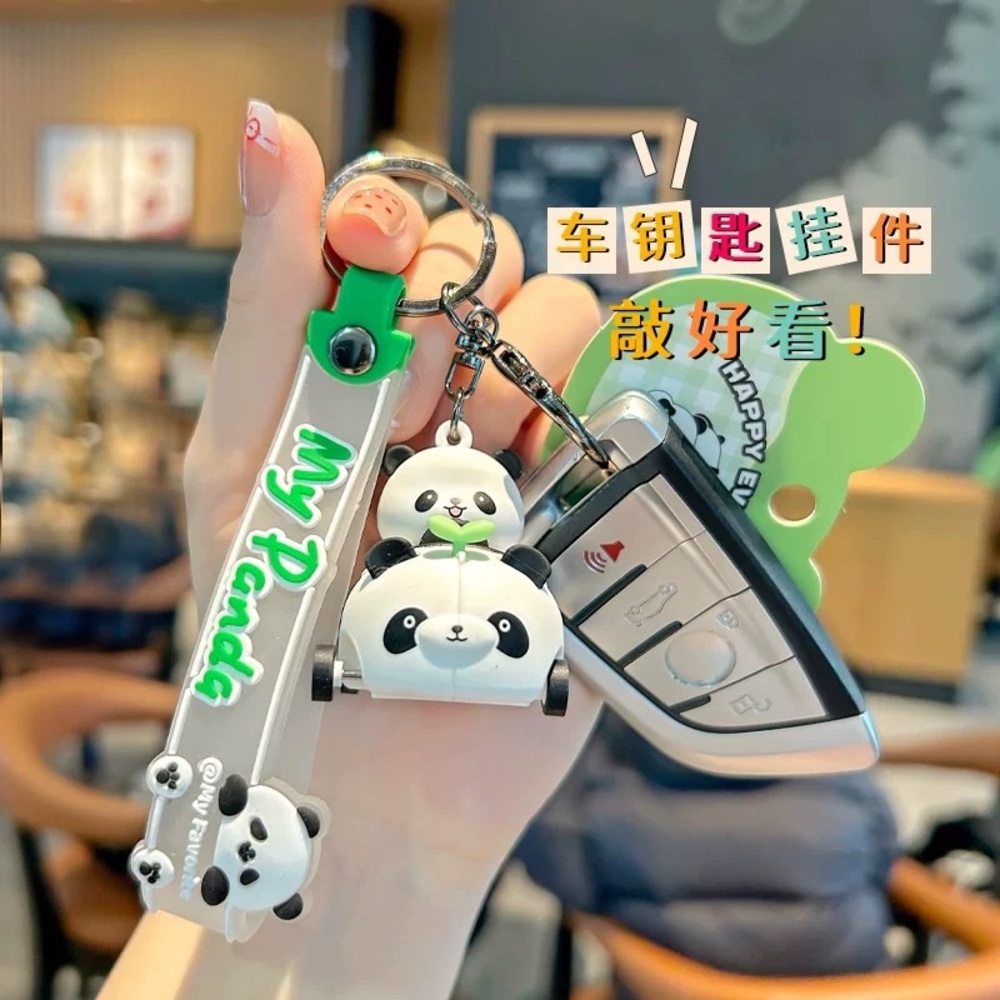 Cute Panda in a car Keychain with Green Accents - Picture 4 of 6